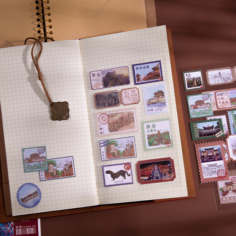 西安邮票贴纸文创手账贴纸大雁塔钟楼兵马俑华山旅游纪念贴装饰贴