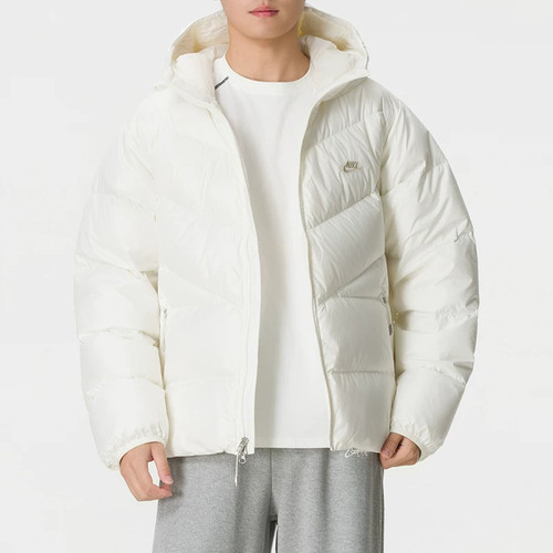 Nike耐克男士连帽羽绒服保暖防风运动外套白色户外IZ2737-133