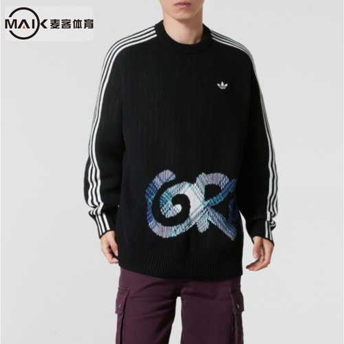 Adidas阿迪达斯三叶草格子呢套头衫2025冬男套头毛衣针织衫KC0110