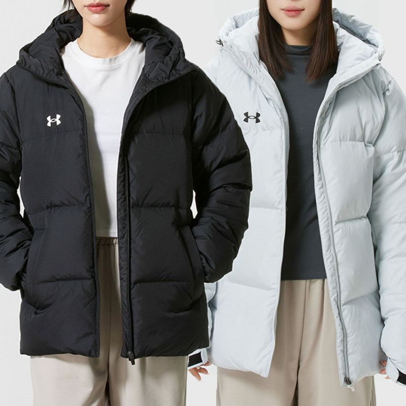 安德玛男女同款休闲情侣保暖外套健身短款连帽羽绒服25600804-001