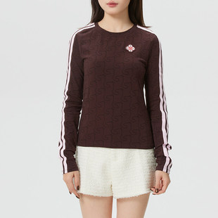 阿迪达斯新年款长袖T恤女装三条纹修身打底衫套头衫KW4678 KW4676