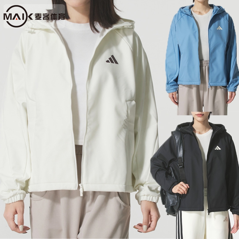 阿迪达斯女运动休闲梭织连帽外套