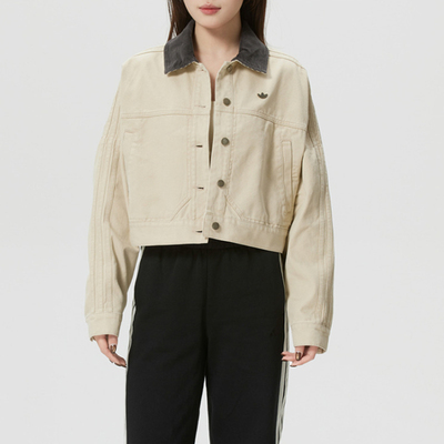 Adidas阿迪达斯三叶草复古翻领夹克女休闲拼接外套KE1069 KC8889