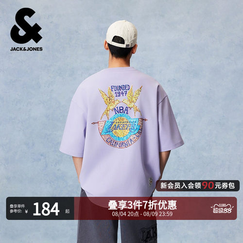oversize版型，圆领胸前洛杉矶湖人队logo