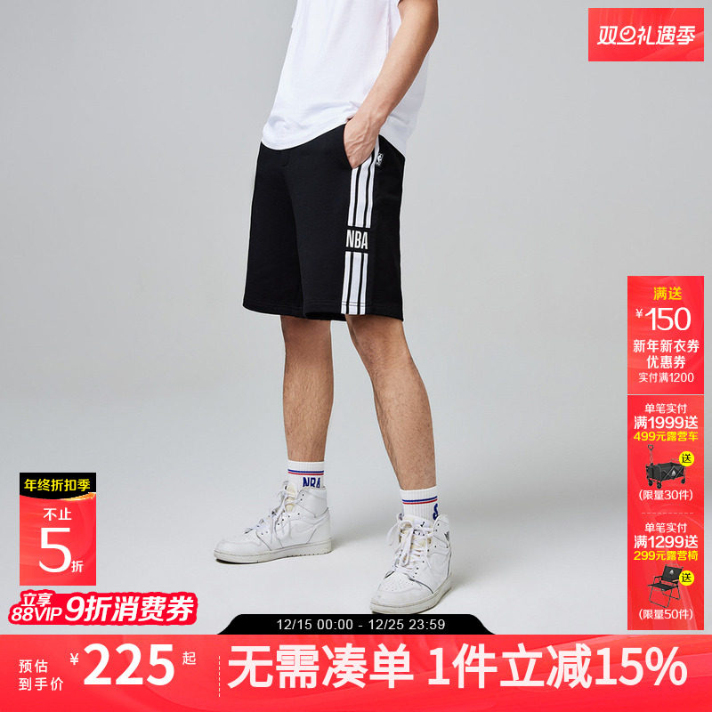 杰克琼斯NBA联名款男装短裤子抽绳腰双侧条纹织带秋季篮球下装