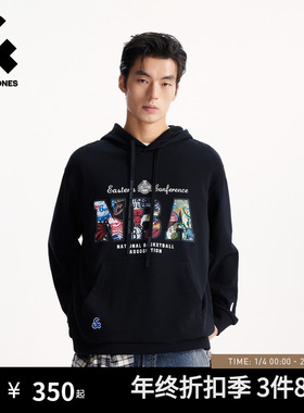 杰克琼斯男装秋冬外套落肩袖宽松卫衣NBA联名时尚潮休闲连帽男款