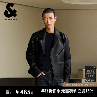 翻领皮衣外套男装 杰克琼斯PU夹克男休闲宽松美式 春上新系列