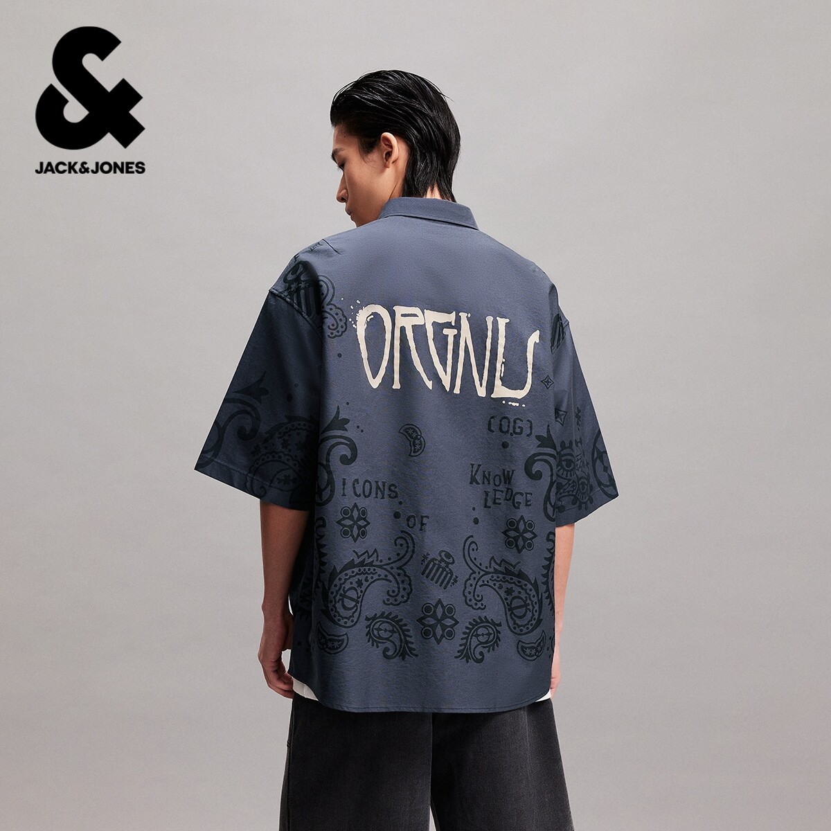 杰克琼斯春夏季男装短袖衬衫T恤纯棉透气宽松舒适刺绣通勤潮百搭