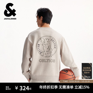 休闲潮 宽松卫衣NBA联名印花时尚 杰克琼斯秋冬男装 上衣保暖落肩袖