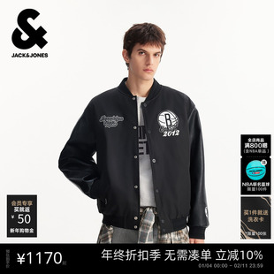 杰克琼斯NBA篮网队联名款男装2026春新款棒球领印花长袖棉服