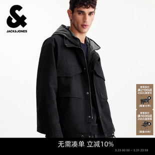 棉服宽松连帽立领棉衣外套假两件上衣 男装 杰克琼斯2026年春季 新款