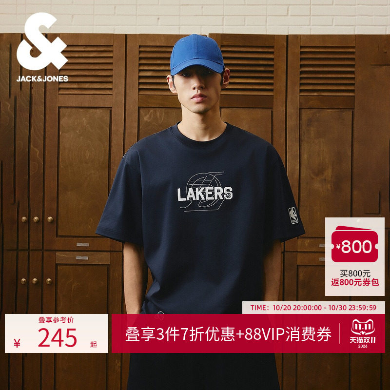 【NBA联名湖人队】杰克琼斯男装T恤宽松圆领时尚短袖226301020