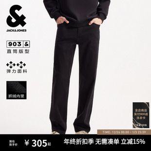 男长裤 秋冬保暖弹力直筒黑色牛仔裤 903杰克琼斯男装 子男款 加绒