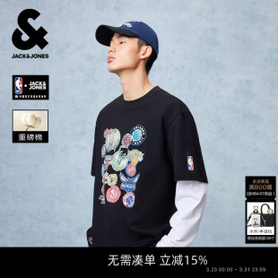 重磅纯棉T恤联盟球队印花宽松短袖 杰克琼斯男装 刺绣 NBA联名