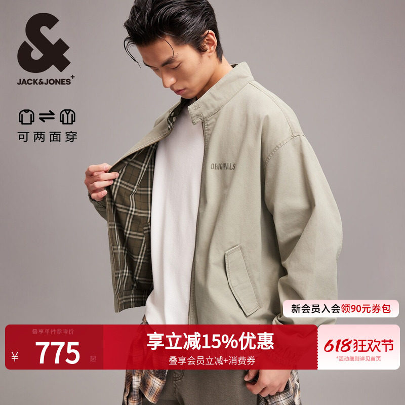 杰克琼斯男装春季新款夹克纯棉工装双面牛仔外套男士酷帅穿搭上衣