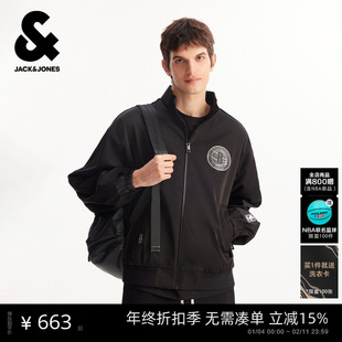 【NBA联名款篮网队】杰克琼斯男装春季夹克外套字母印花立领百搭
