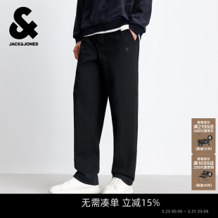 春季 子男士 休闲裤 黑色刺绣宽松紧腰头纯色长裤 卫裤 杰克琼斯男装