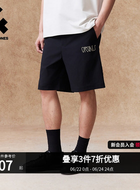 杰克琼斯男装夏季宽松五分短裤黑色外穿刺绣尼龙休闲运动裤子美式