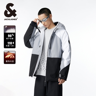 杰克琼斯男装 秋冬潮衣身撞色拼接保暖防风反光字母胶印羽绒服外套
