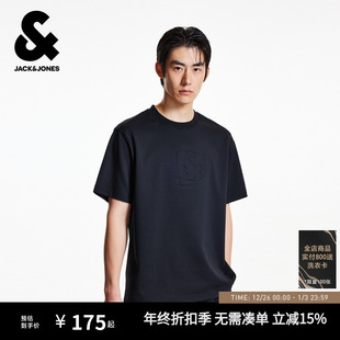 型圆领领口立体字母钢印时尚 杰克琼斯秋季 略宽松版 T恤男装 潮 短袖