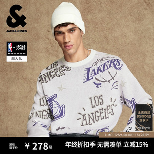 湖人队针织衫 秋冬新款 杰克琼斯男装 满印宽松提花毛衣 NBA联名