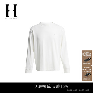 新款 SEASON HIGH男装 春季 上衣 T恤简约舒适立体刺绣宽松纯色长袖