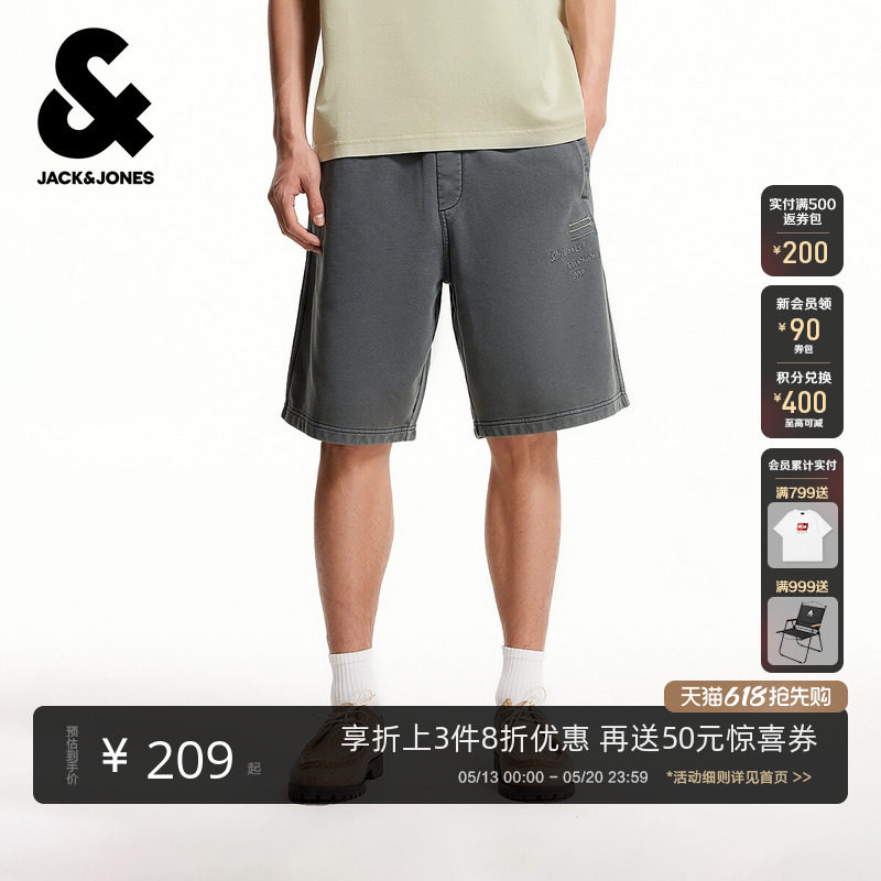 杰克琼斯男装春季新款短裤百搭字母刺绣贴布宽松休闲纯棉裤子下装