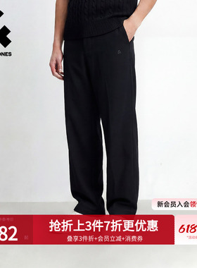 杰克琼斯男装夏季休闲裤卫裤黑色刺绣宽松紧腰头纯色长裤子男士潮