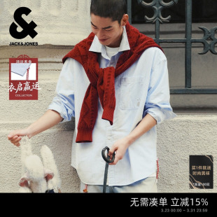 男新款 衬衫 杰克琼斯春季 日系宽松合身棉质条纹衣男装 衣启赢运