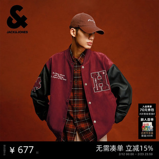 【马年新年礼物】杰克琼斯男装红色宽松短款飞行员夹克棒球服外套