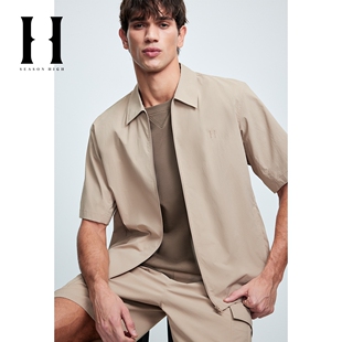 宽松尖领精致刺绣logo简约纯色短袖 SEASON 衬衫 夏季 潮 HIGH男装