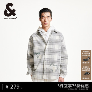 衬衫 字母刺绣背后印花衣身格纹宽松舒适百搭时尚 春季 杰克琼斯男装