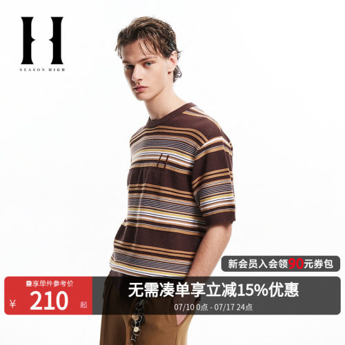SEASONHIGH撞色条纹短袖半袖