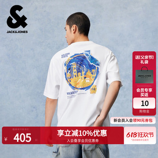 【NBA联名款勇士队】杰克琼斯男装短袖T恤精致印花圆领纯棉舒适潮