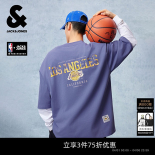 春夏新款 NBA联名 杰克琼斯男装 T恤宽松打底 湖人队重磅纯棉短袖