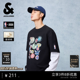 【NBA联名联盟队】杰克琼斯男装春夏新款重磅纯棉宽松圆领短袖T恤