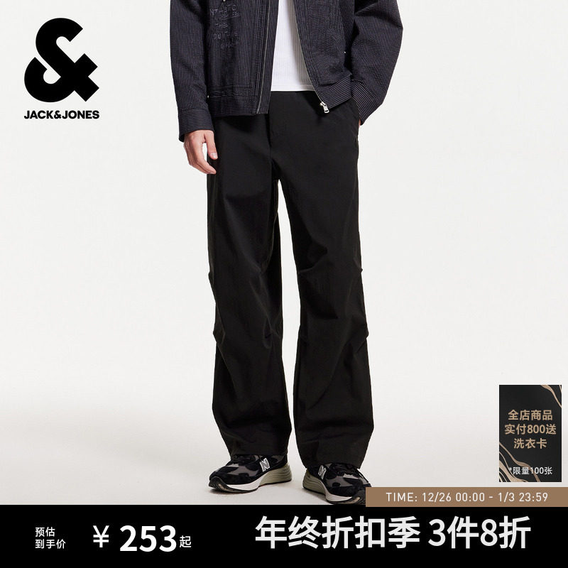 杰克琼斯男装秋季男士户外机能工装裤伞兵裤宽松休闲褶皱长裤子