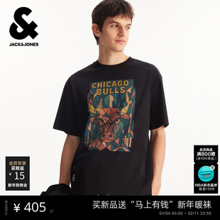 【NBA联名款公牛队】杰克琼斯男装春季款T恤上衣图案印花简约纯棉