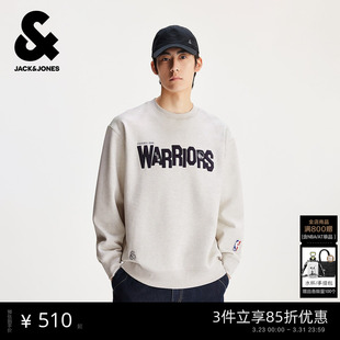 勇士队字母logo日常休闲宽松圆领卫衣春季 杰克琼斯男装 NBA联名款