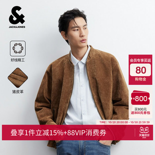 【真皮】杰克琼斯冬男装新款皮衣廓形夹克皮标双层领口226410003
