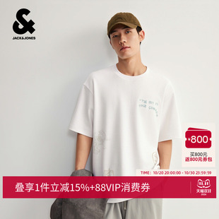 【星座系列】杰克琼斯男秋T恤短袖宽松舒适精致刺绣字母226301037