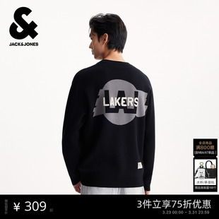 潮流春季 杰克琼斯男装 字母贴布略宽松时尚 NBA联名款 毛衣针织衫