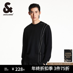 长袖 百搭基础毛衣刺绣衣身拼接设计毛针织衫 男装 杰克琼斯秋季