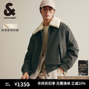 杰克琼斯男装 秋冬仿羊羔毛翻领字母刺绣休闲日常夹克棉衣棉服外套