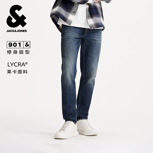 杰克琼斯2026年春季新款男装牛仔裤修身时尚长裤水洗猫须裤子
