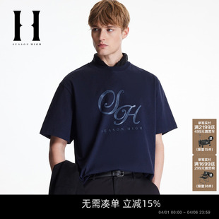 上衣短袖 SEASON HIGH春季 男装 百搭潮略宽松罗纹圆领字母潮 T恤时尚