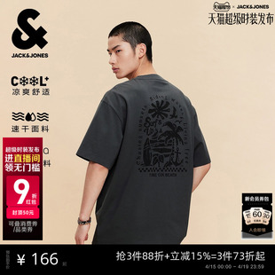 T恤时尚 夏季 杰克琼斯男装 百搭字母图案印花罗纹圆领宽松 遮热