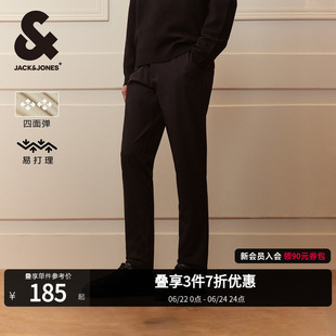 杰克琼斯春季新款基础常规YKK拉链门襟松紧腰头休闲裤男装长裤子