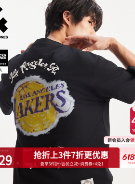 【NBA联名】杰克琼斯男装春夏新款湖人队印花短袖T恤宽松打底衫