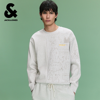 【BSQ联名】杰克琼斯男装春季新款字母涂鸦拼接宽松毛衣针织衫